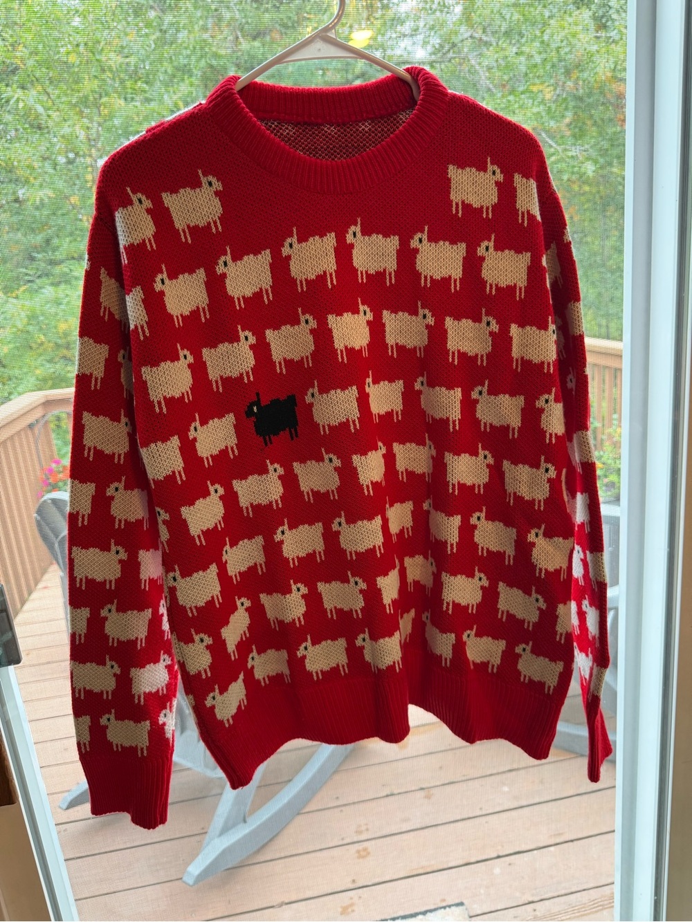 Red Sheep Pattern Crewneck Sweater